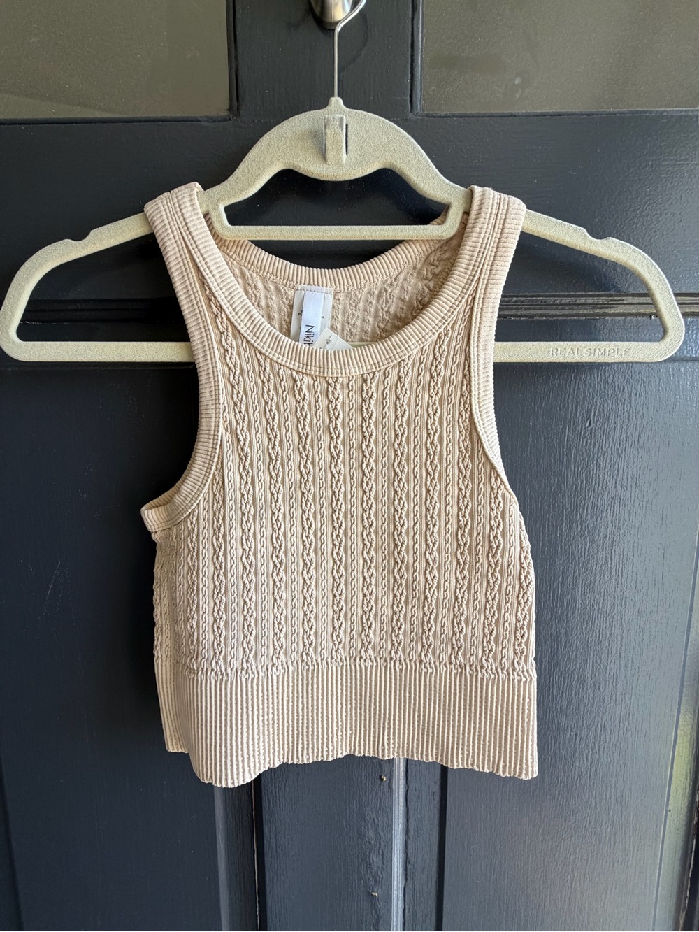 Nikibiki Beige Ribbed Cable Knit Crop Tank